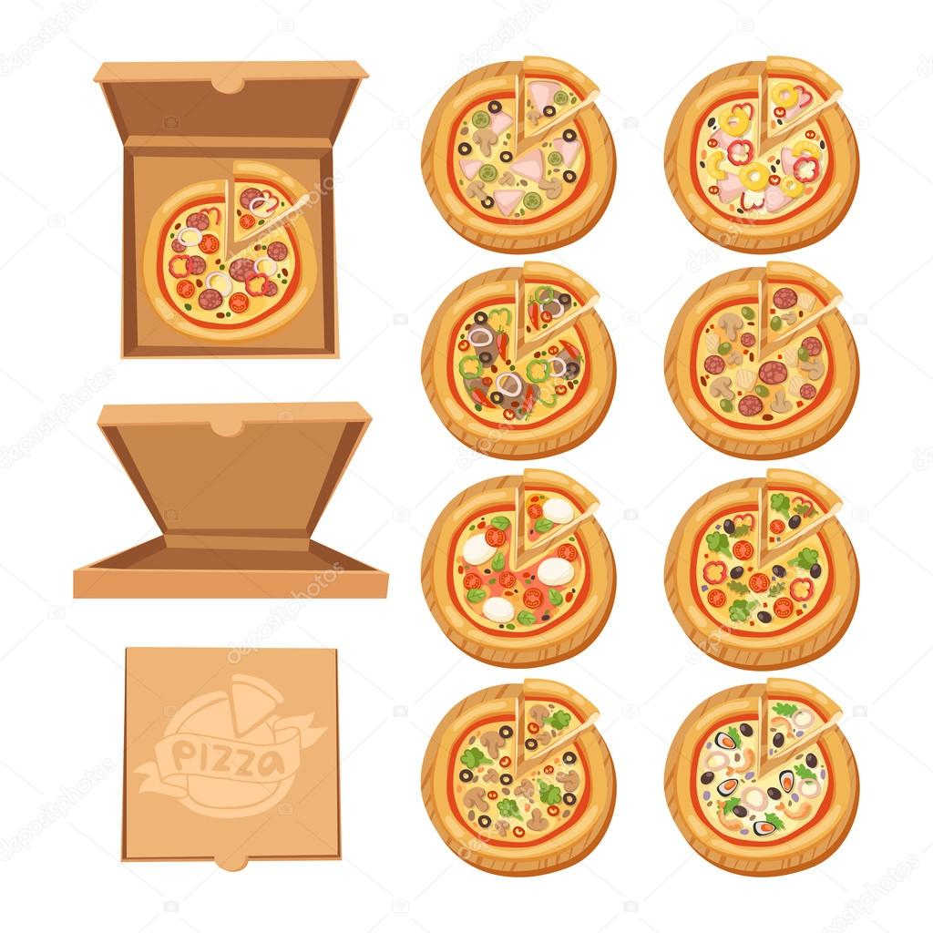 Pizza flat icons isolated on white background