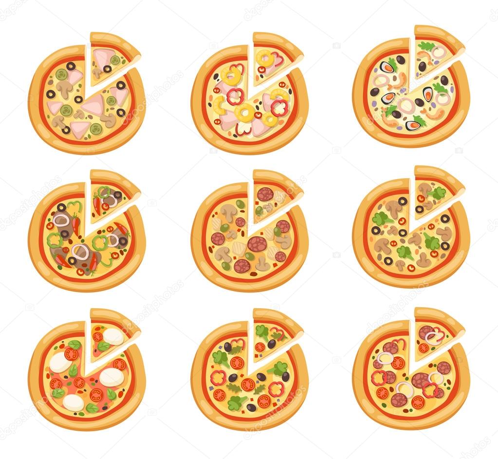 Pizza flat icons isolated on white background