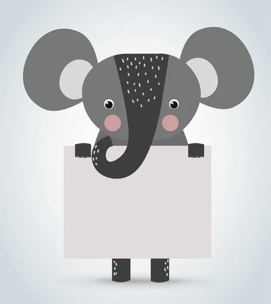 Elefante selvagem cartoon animal segurando limpo Boardvector boas-vindas —  Vetores de Stock