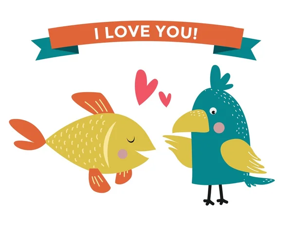 Carino animali dei cartoni animati coppie innamorarsi banner — Vettoriale Stock