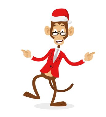 Dans komik maymun Noel Noel Baba şapkası