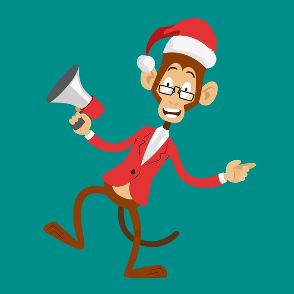 Divertente scimmia Natale Babbo Natale cappello danza — Vettoriale Stock