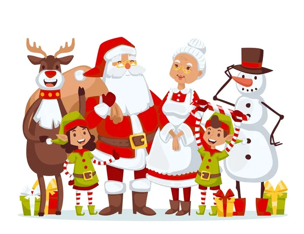 Santa Claus esposa e hijos familia de dibujos animados — Archivo Imágenes Vectoriales