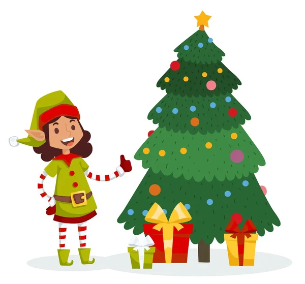 Santa Claus niño dibujos animados elfo ayudante — Vector de stock