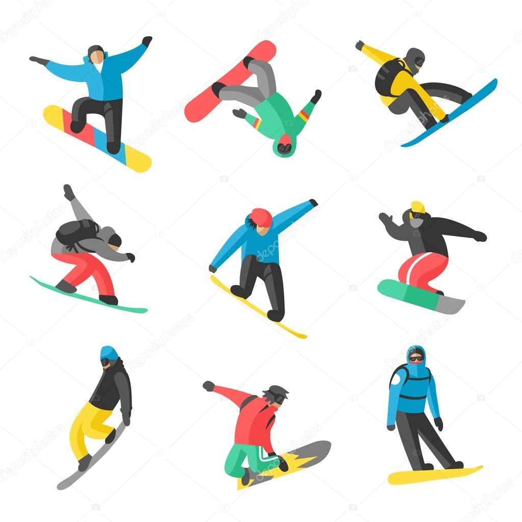 Snowboarder jump in different poses
