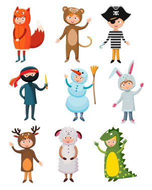 Kids different costumes isolated