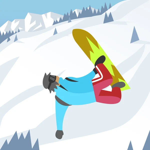 Snowboarder salto pose en invierno al aire libre fondo — Vector de stock