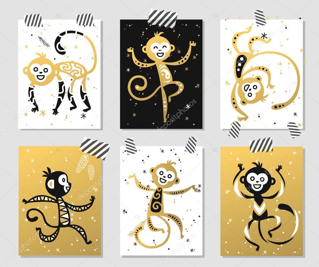 Chinese New Year monkey vector decoration icons. 2016 new year monkey chinese style.