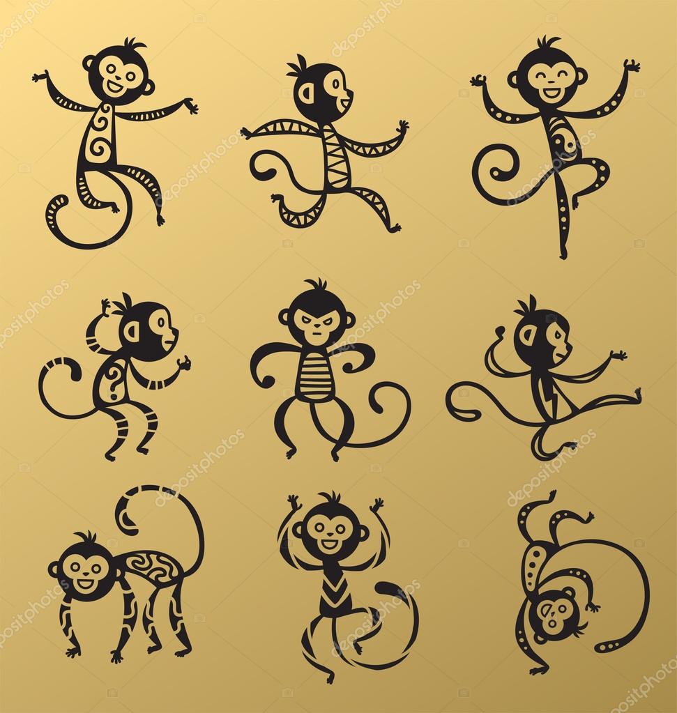 Chinese New Year monkey vector decoration icons. 2016 new year monkey chinese style.