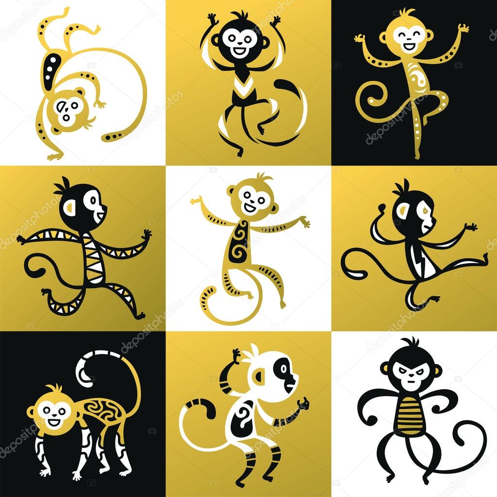 Chinese New Year monkey vector decoration icons. 2016 new year monkey chinese style.