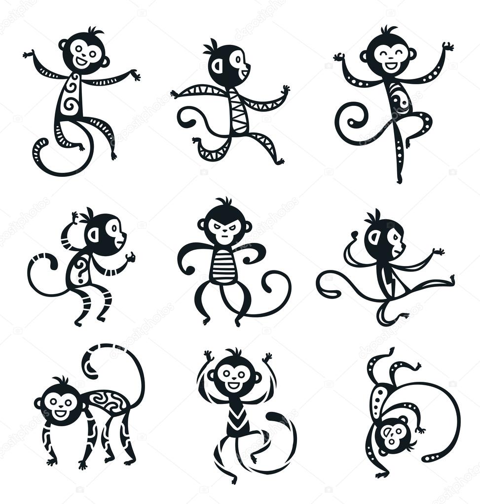 Chinese New Year monkey vector decoration icons. 2016 new year monkey chinese style.