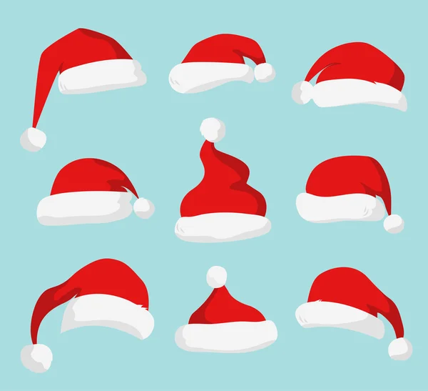 Sombreros rojos de Santa Claus — Vector de stock