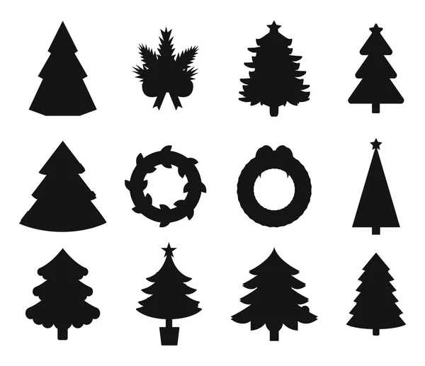 Arbre de Noël icônes noires ensemble — Image vectorielle