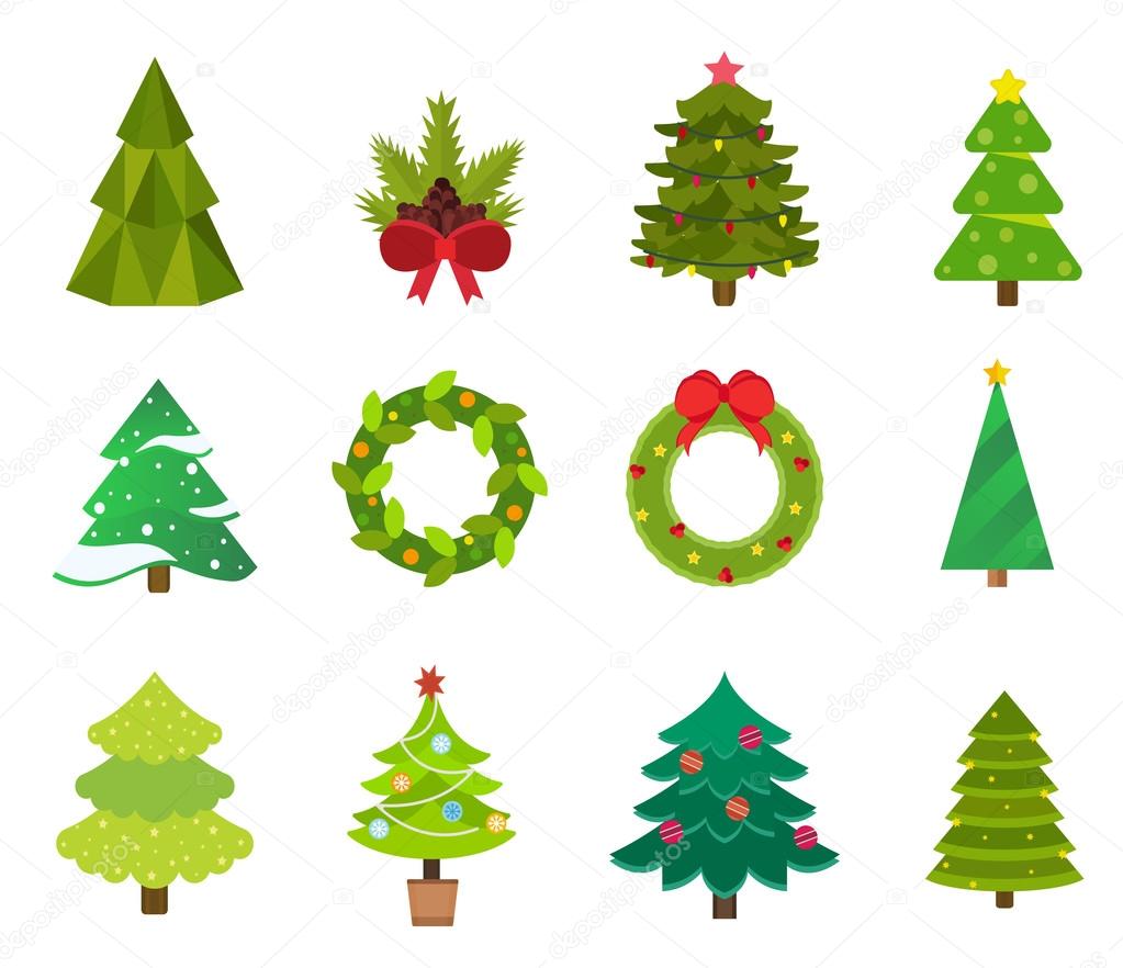 Christmas tree icons set. Vector illustration