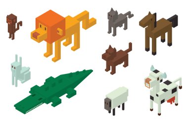 Animal vector 3d isometric icons collection