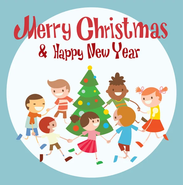 Árbol de Navidad de baile redondo para niños en la ilustración del club de bebés — Archivo Imágenes Vectoriales