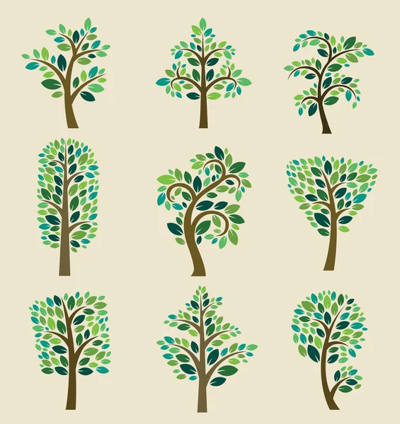 Coleção de árvores vetoriais estilizadas — Vetor de Stock