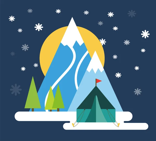 Ski resort mountains, tracks, building winter season landscape vector illustration — Stock Vector