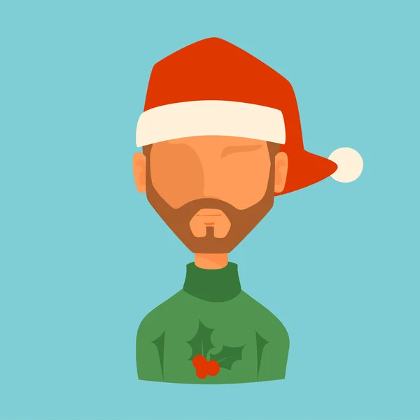 Человек Рождество Санта-красная шляпа аватар лицо иконка вектор иллюстрация — стоковый вектор