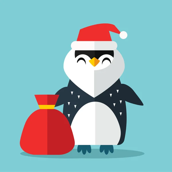Penguin Sanata hat and gift sack vector illustration — Διανυσματικό Αρχείο