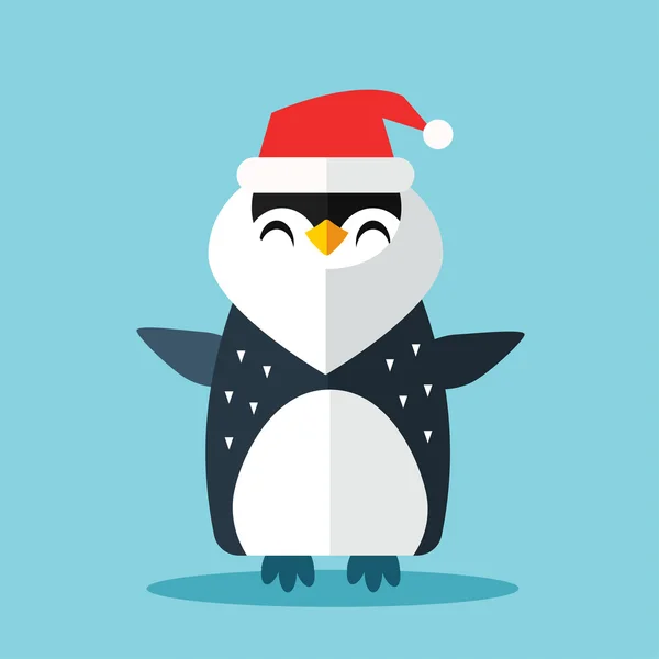 Pingüino Sanata sombrero y regalo saco vector ilustración — Archivo Imágenes Vectoriales