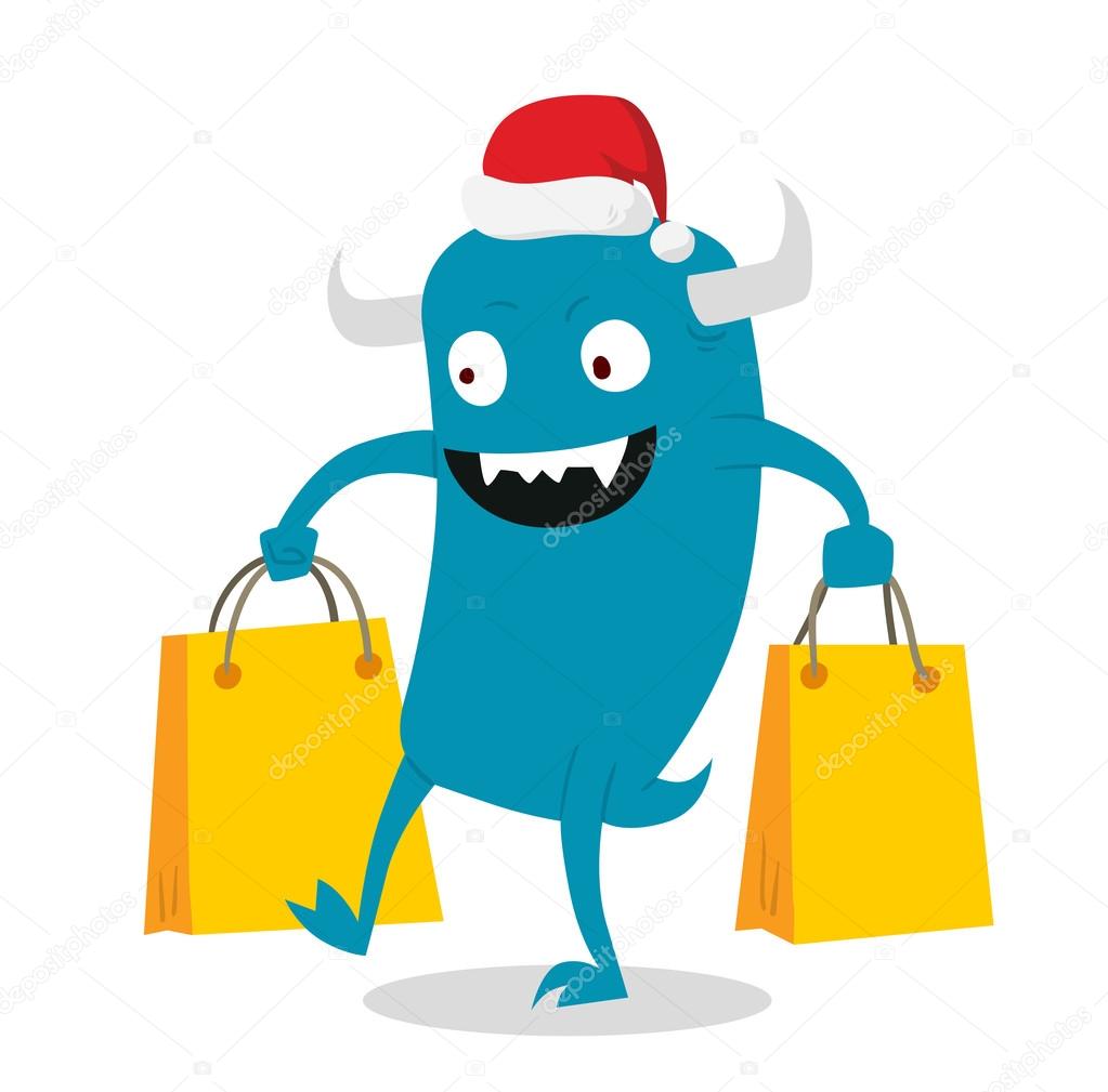 Cartoon cute monsters Christmas sale shopping vector