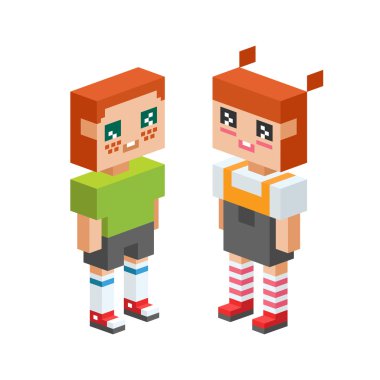 Isometric kids couples together icons