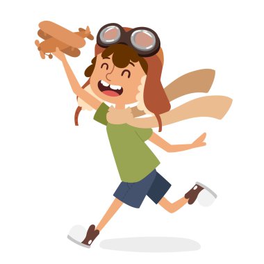 Small cartoon vector kids playing pilot aviation, dreams