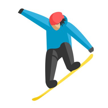 Poz kış açık arka plan üzerinde atlama snowboarder