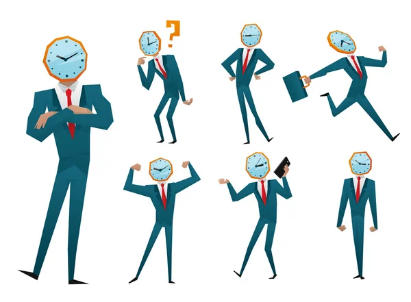 Hombre de negocios reloj cabeza vector ilustración — Vector de stock