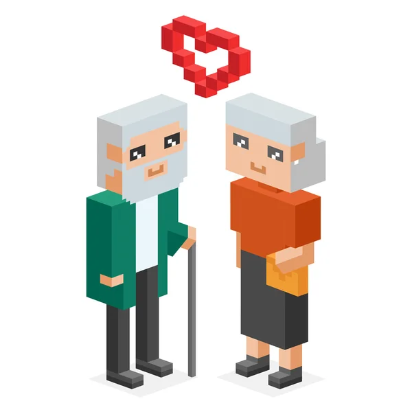 Isometric old family couple in love celebtrate wedding date — Stock Vector