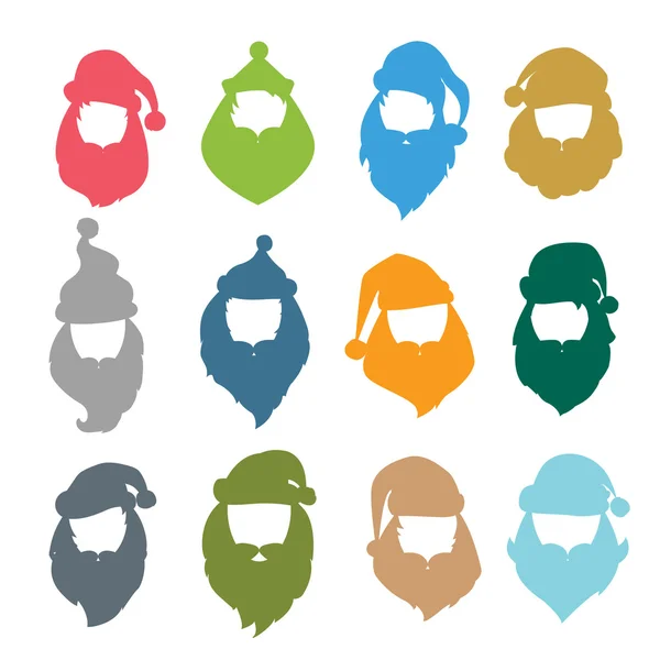 Portrait Santa Claus coloreful face icons silhouette — Stock Vector