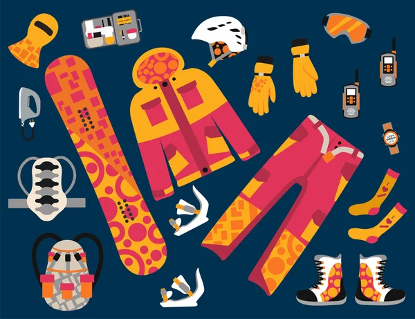 Snowboard sport clothes and tools elements — Stock Vector