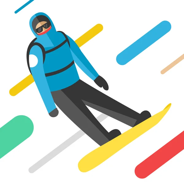 Snowboarder pose springen op winter buiten achtergrond — Stockvector