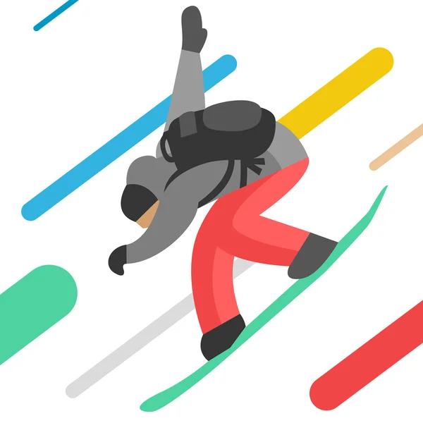 Snowboarder saut pose sur fond d'hiver extérieur — Image vectorielle