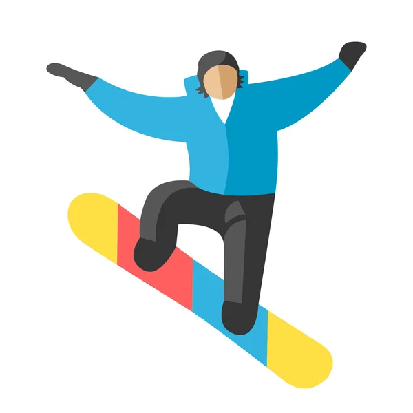 Snowboarder saltando posa su sfondo esterno invernale — Vettoriale Stock
