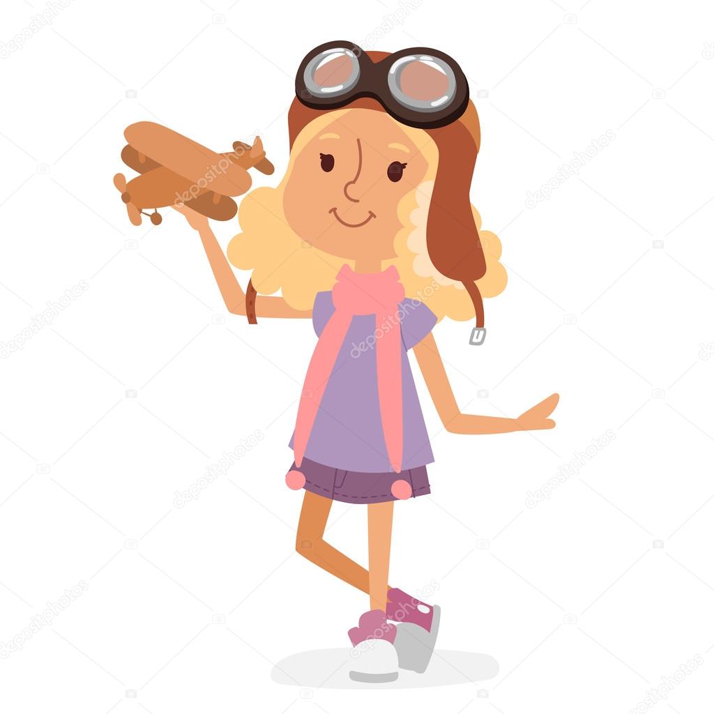 Small cartoon vector kids playing pilot aviation, dreams