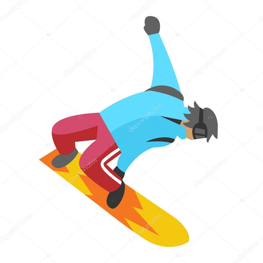 Snowboarder jumping pose on winter outdoor background