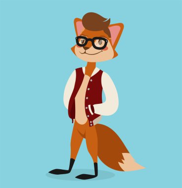 Fox boy hipster with glasses vector portrait illustration on white background