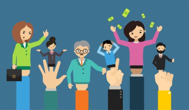 Businessman hand doll people different business situation