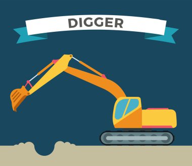 Building under construction excavator technics vector illustration