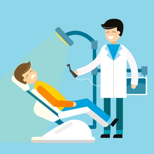 Dentista consultório médico e paciente com vetor de dor de dente —  Vetores de Stock