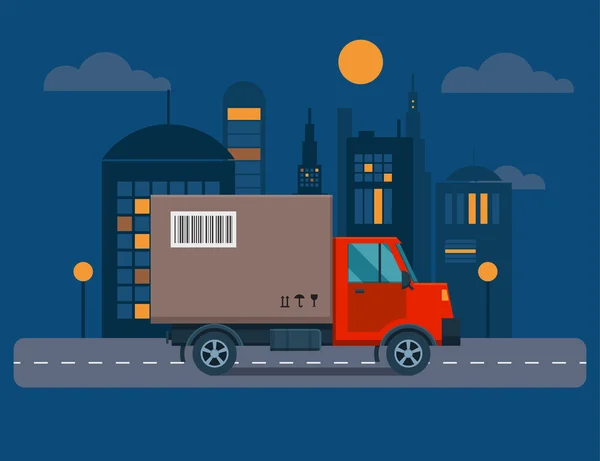 Livrare vector camion de transport van și cutie cadou pachet — Vector de stoc
