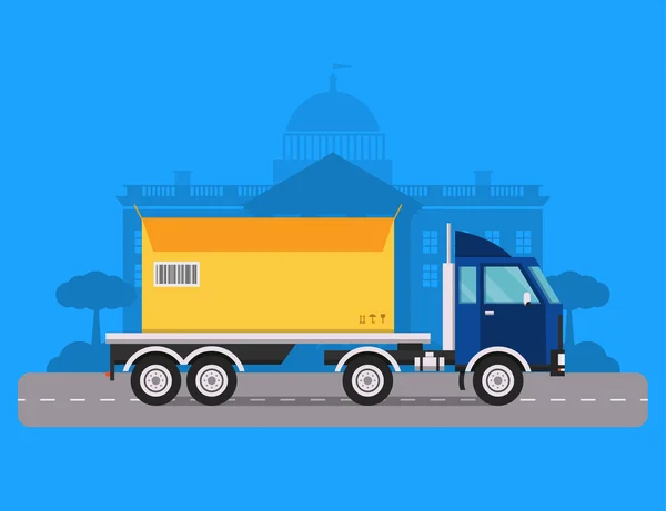 Delivery vector transport truck van and gift box pack — 图库矢量图片