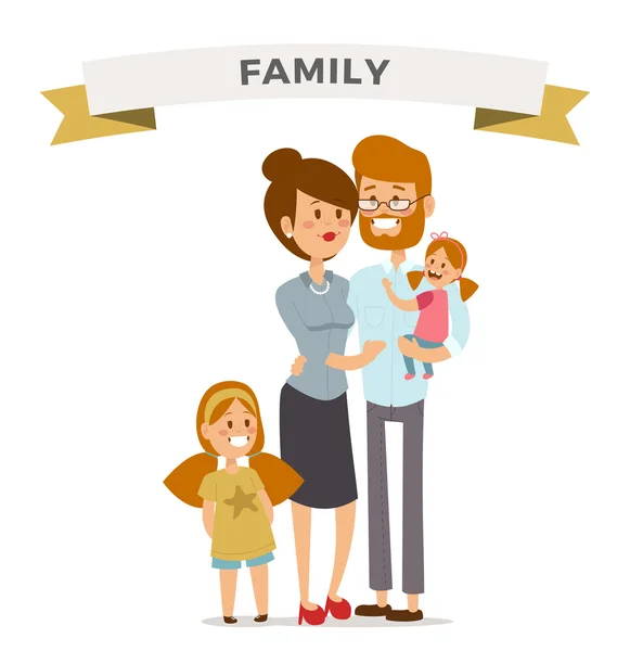 Small girl, woman and man happy family couple — Stock Vector