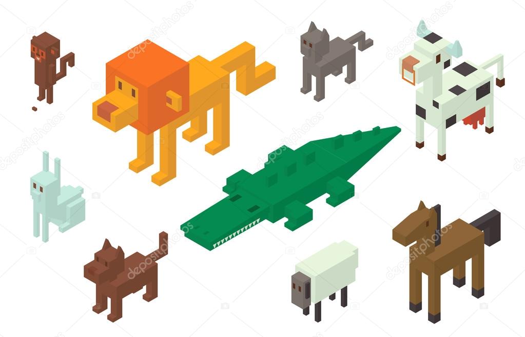 Animal vector 3d isometric icons collection