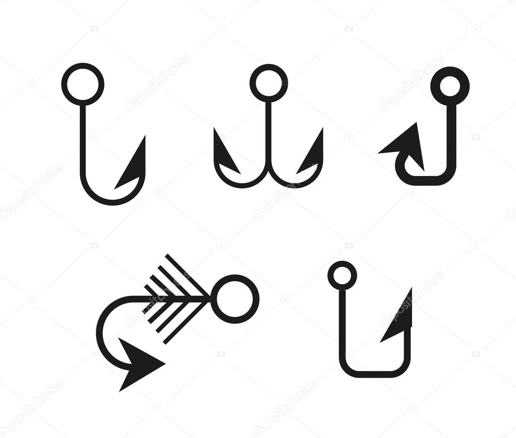 Fishing anchors hooks black icons vector illustration