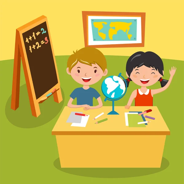 Escuela de niños geografía lecciones ilustración — Vector de stock