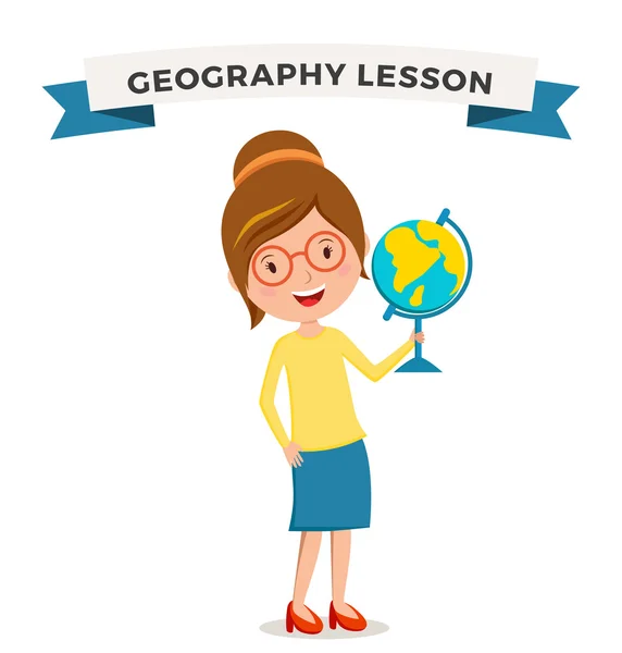 School geography lessons woman teacher illustration — Stockový vektor
