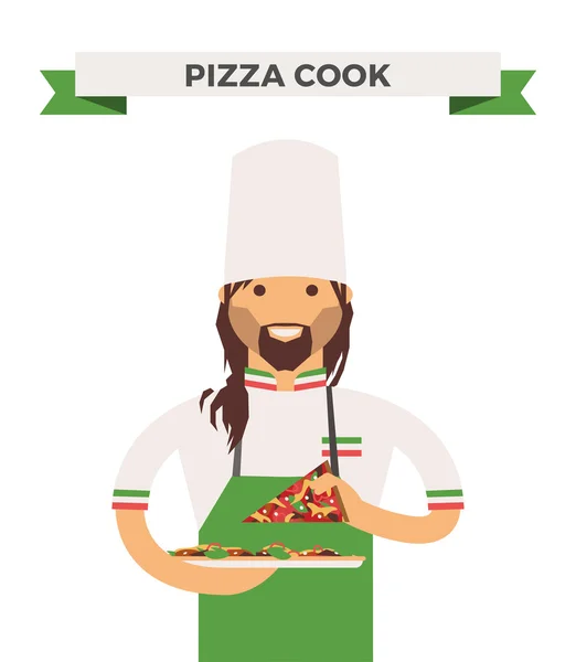 Vettoriale cottura pizza chef vettoriale illustrazione — Vettoriale Stock